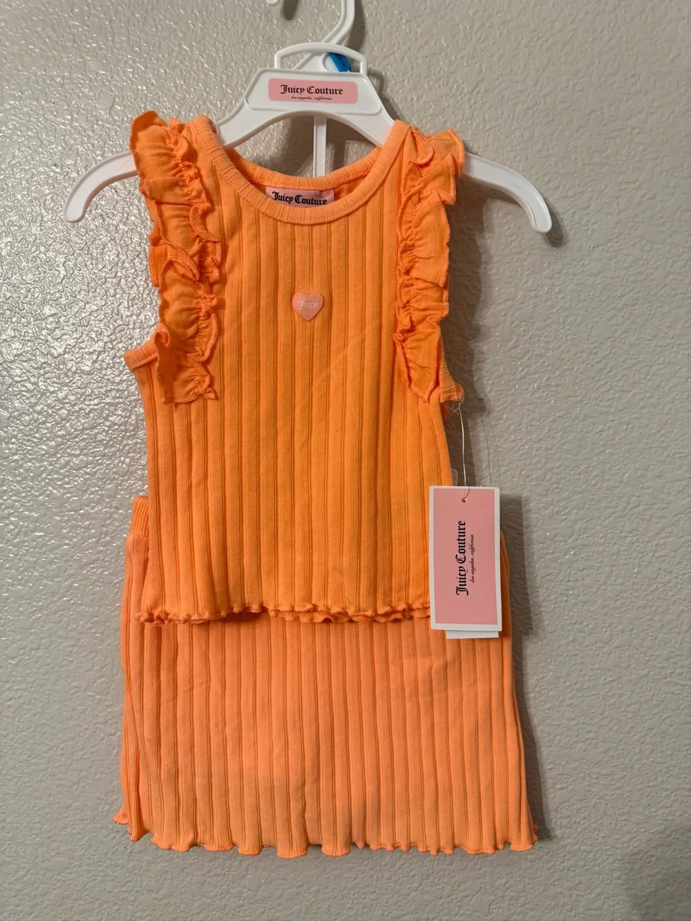 Juicy Couture Kids Orange Ribbed Ruffle Tank & Skirt Set